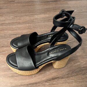 Marc Fisher Black Leather Espadrille Platform Sandals
